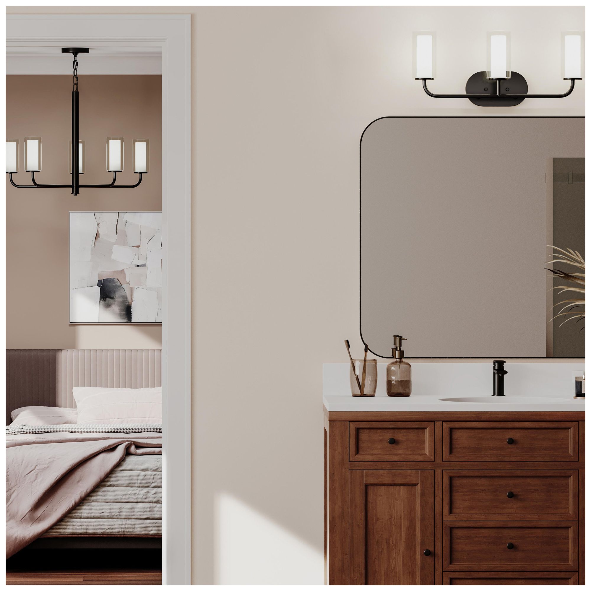 Image 4 Mack Three-Light Vanity Light with Layered Glass Shades more views