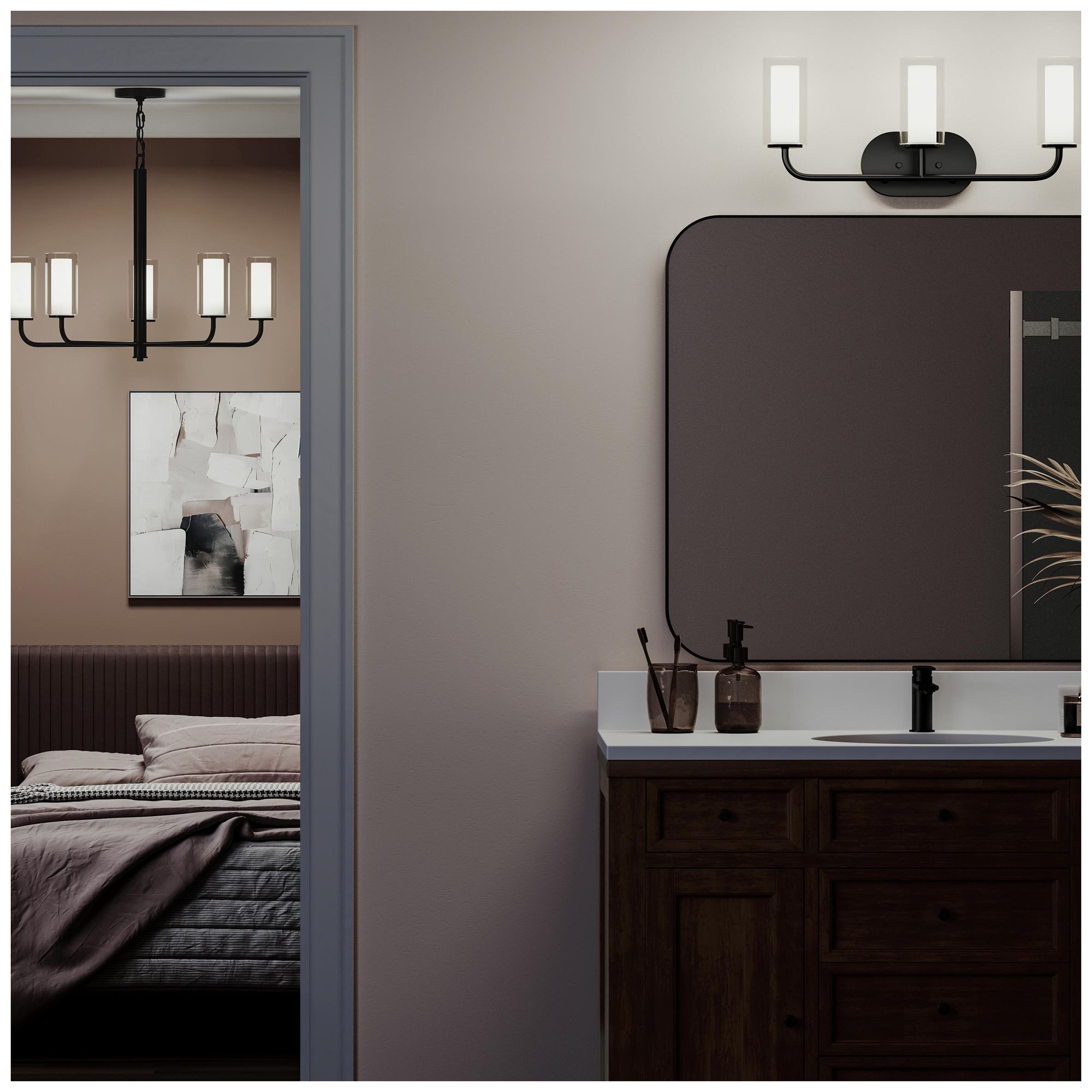 Image 5 Mack Three-Light Vanity Light with Layered Glass Shades more views
