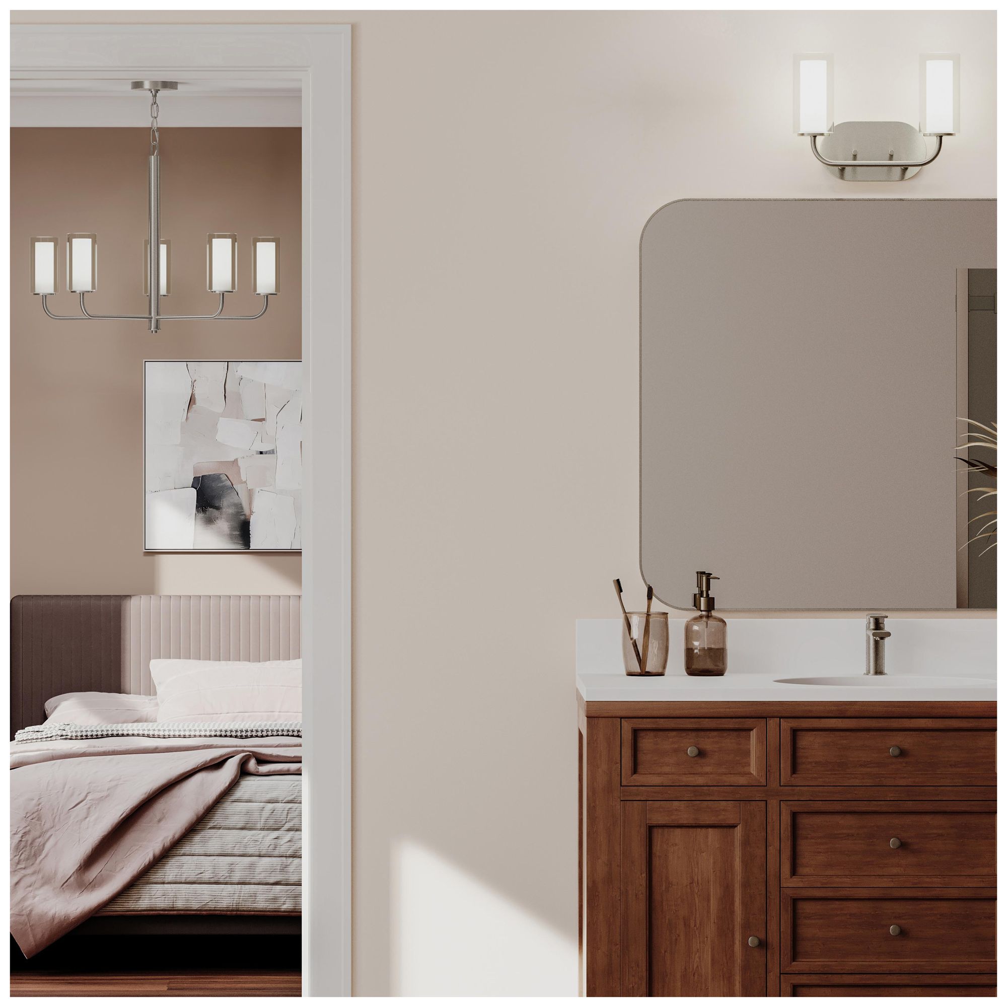 Image 4 Mack Two-Light Vanity Light with Layered Glass Shades more views