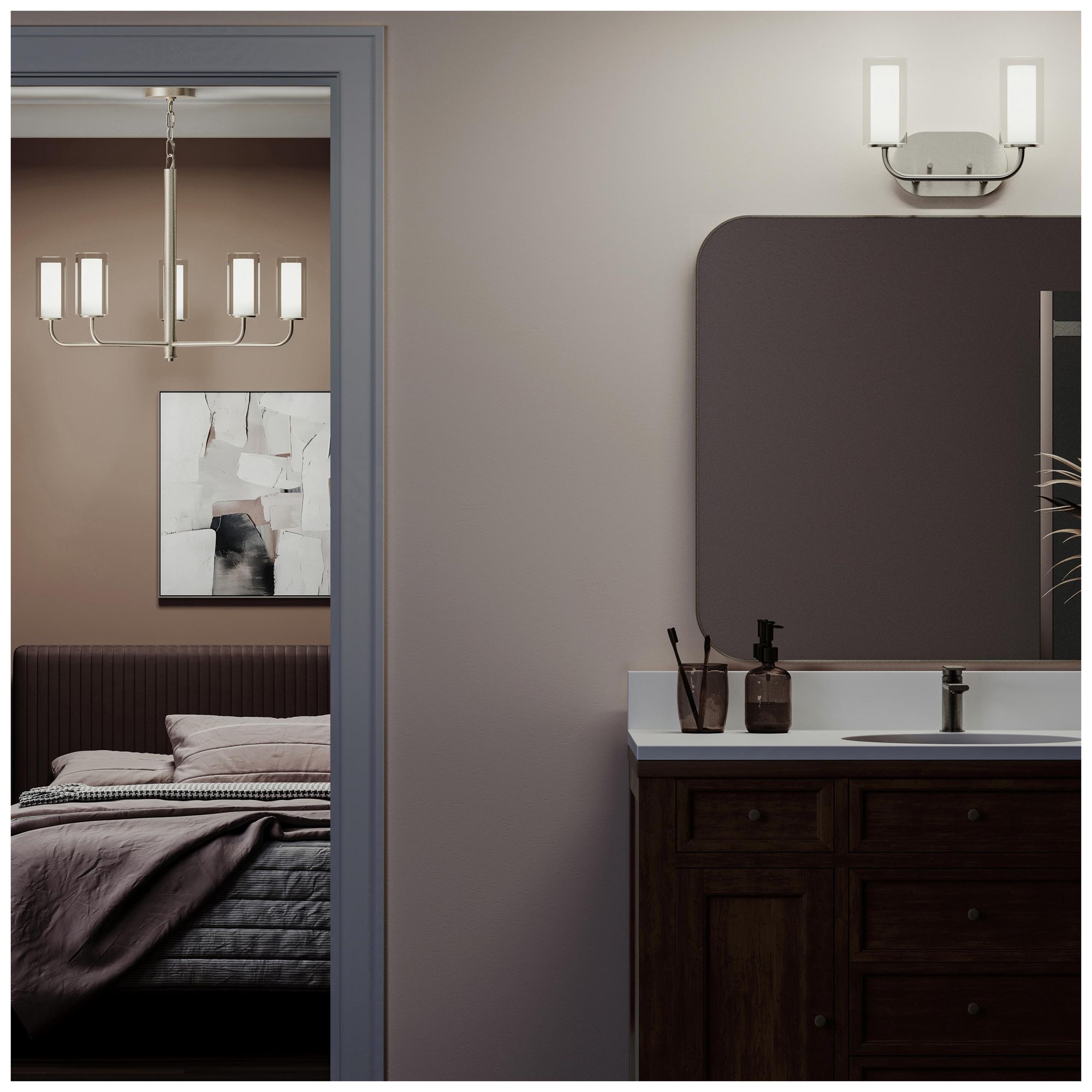 Image 5 Mack Two-Light Vanity Light with Layered Glass Shades more views
