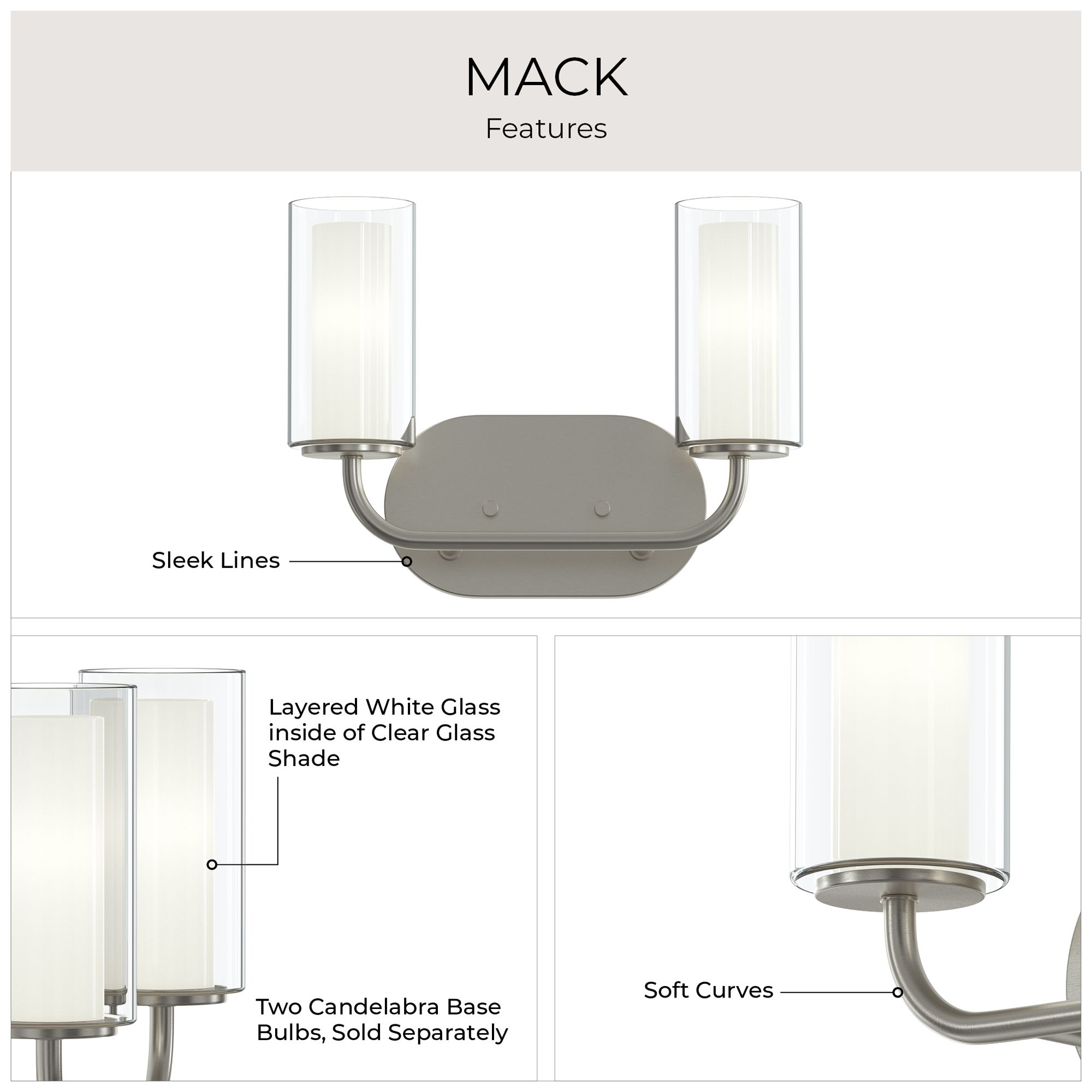 Mack Two-Light Vanity Light with Layered Glass Shades