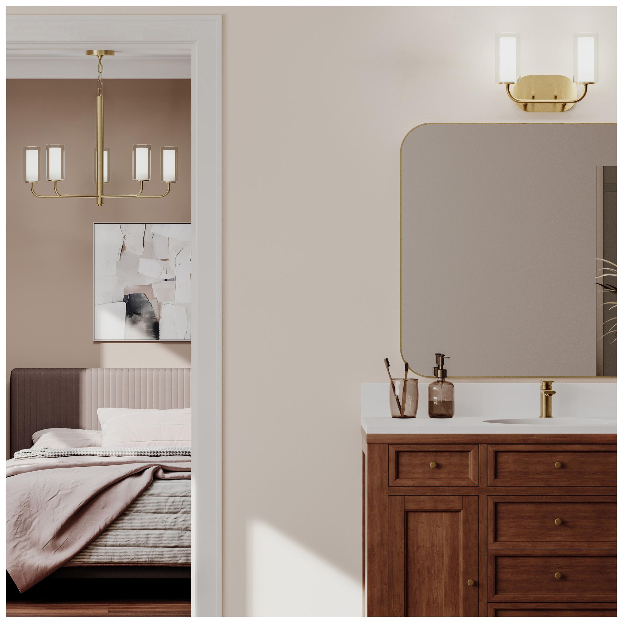 Image 4 Mack Two-Light Vanity Light with Layered Glass Shades more views