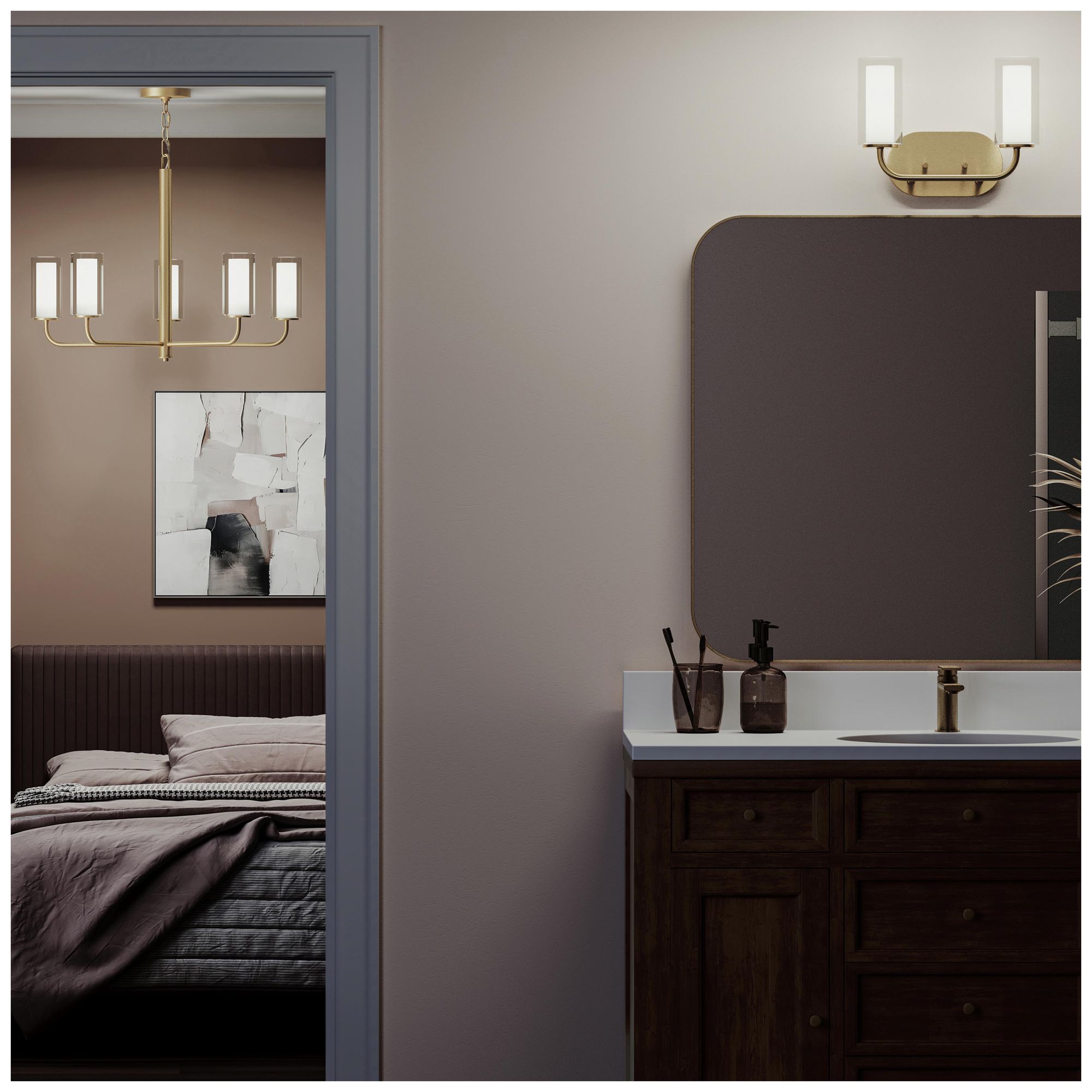 Image 5 Mack Two-Light Vanity Light with Layered Glass Shades more views