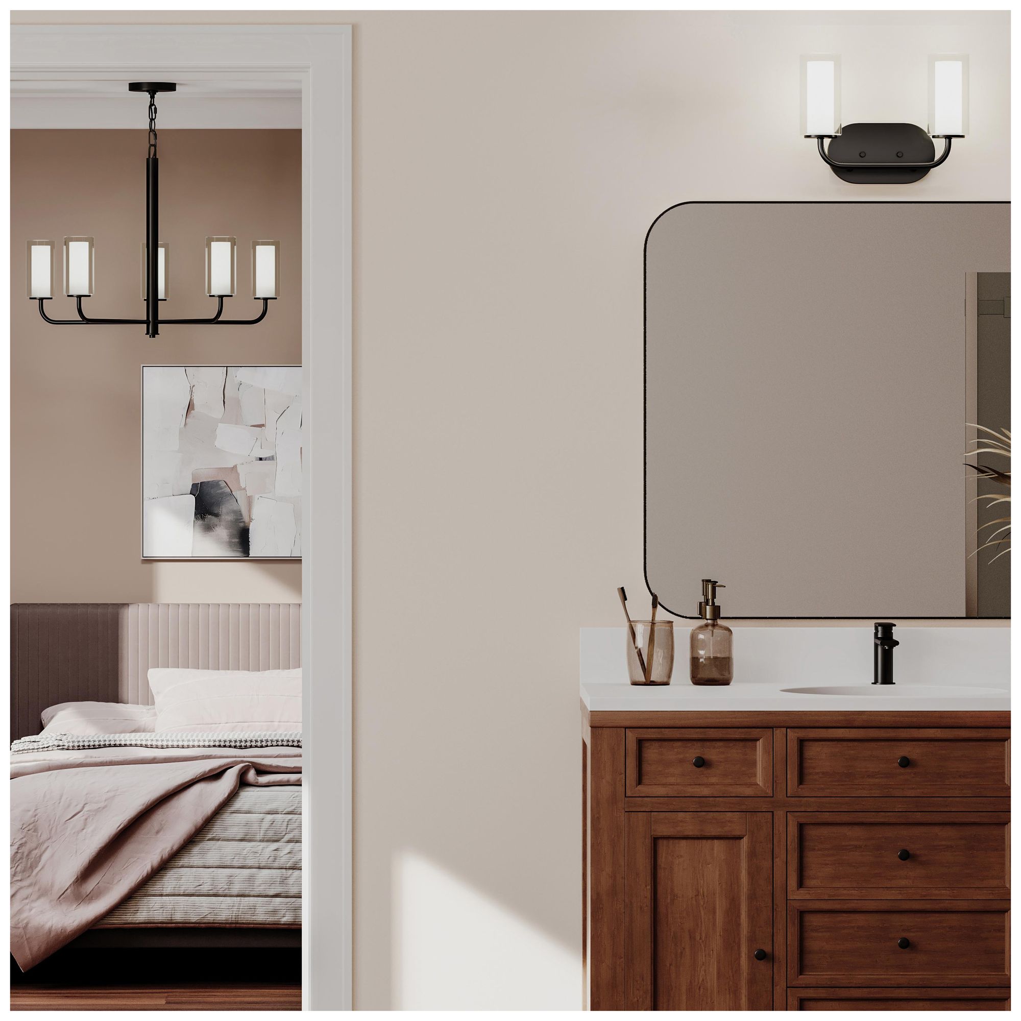 Image 4 Mack Two-Light Vanity Light with Layered Glass Shades more views