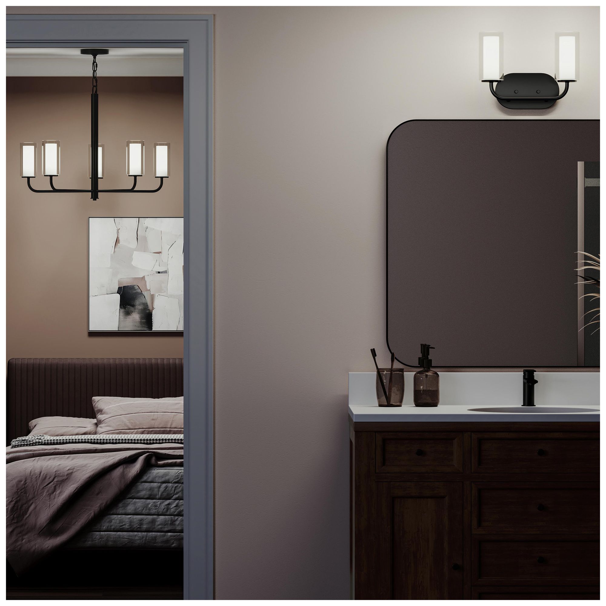 Image 5 Mack Two-Light Vanity Light with Layered Glass Shades more views