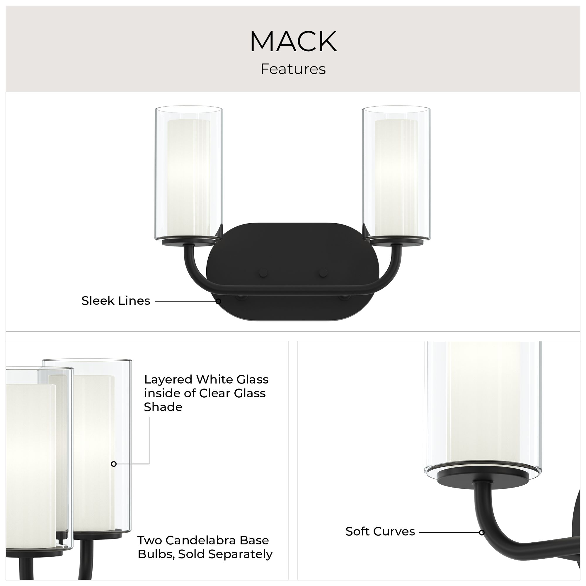 Mack Two-Light Vanity Light with Layered Glass Shades