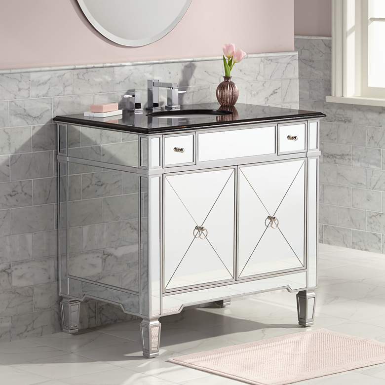 Image 1 Mackenzie Mirrored and Granite 36"W Bathroom Sink Vanity