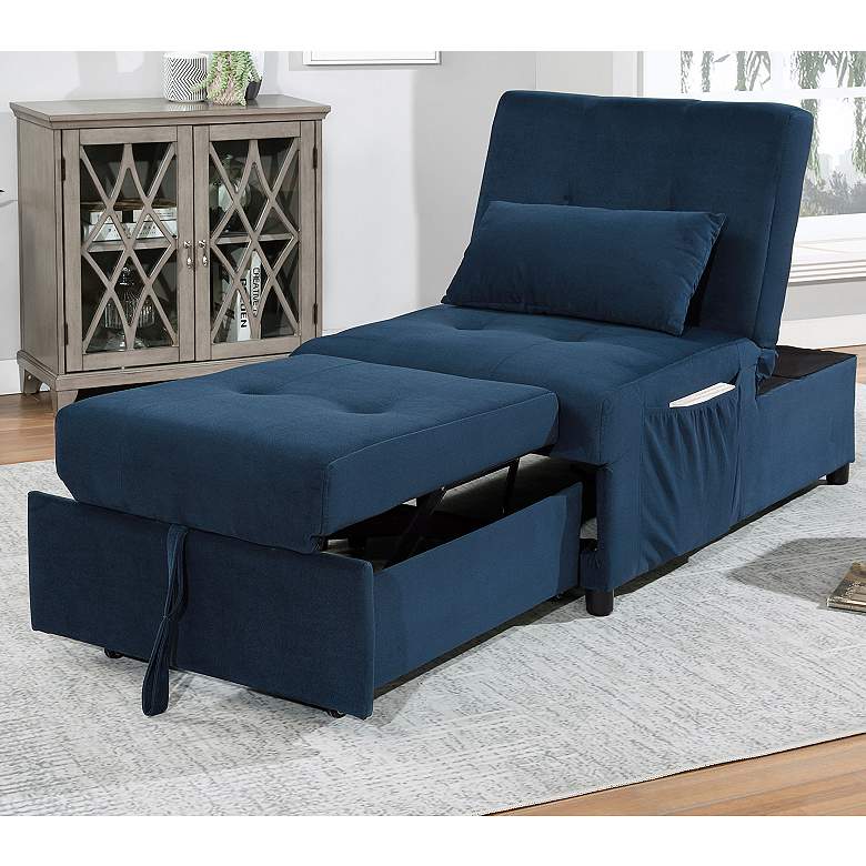 Image 1 MacKinlay Navy Tufted Fabric Adjustable Storage Futon