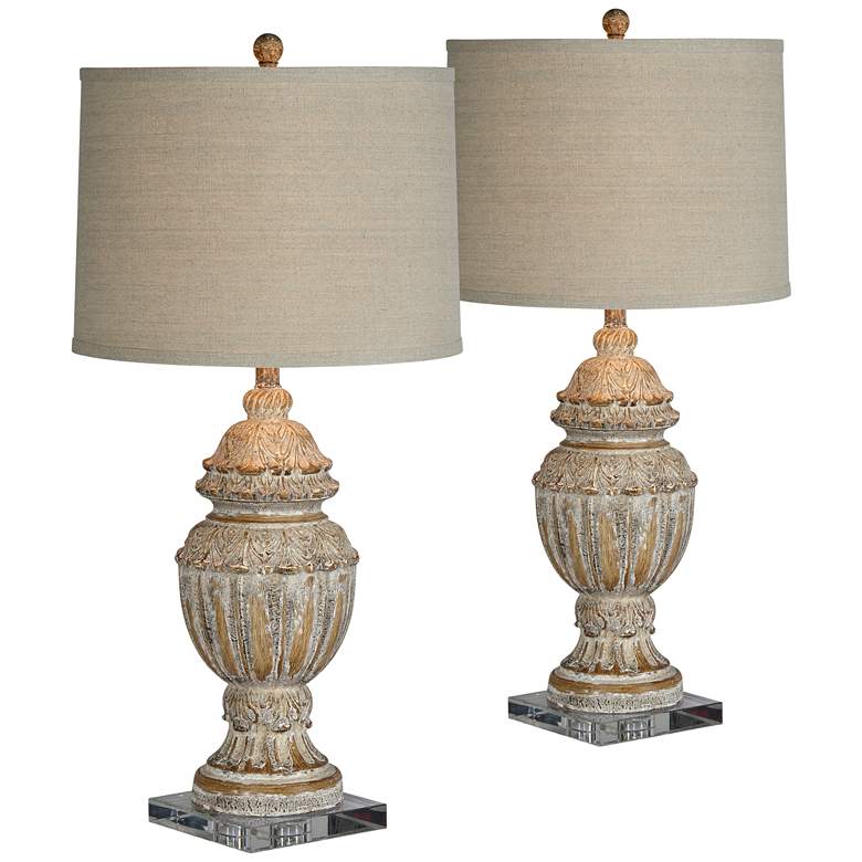 Image 1 Macon Gray and Cream Distressed Table Lamps Set of 2