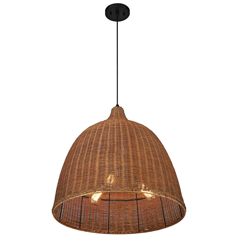Image 5 Macra 23" Wide Dark Brown Wicker 3-Light Pendant more views