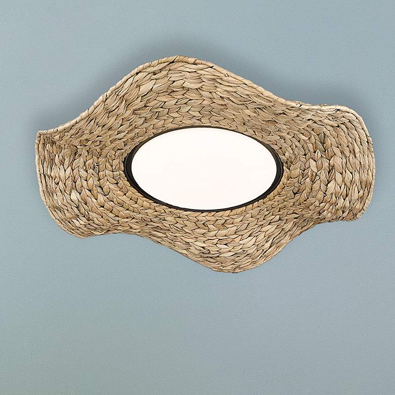 Image 2 Macy 20 7/8 inch Wide Matte Black LED Flush Mount With Woven Sweet Grass