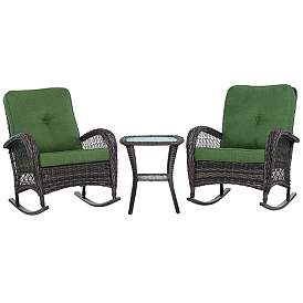 Image2 of Madden 3 Piece Green and Rattan Outdoor Rocking Chair Set With Coffee Table