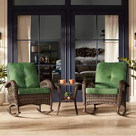Image1 of Madden 3 Piece Green and Rattan Outdoor Rocking Chair Set With Coffee Table
