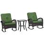 Madden 3-Piece Rattan Outdoor Green Rocking Chair Set With Coffee Table