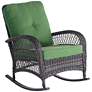 Madden 3-Piece Rattan Outdoor Green Rocking Chair Set With Coffee Table