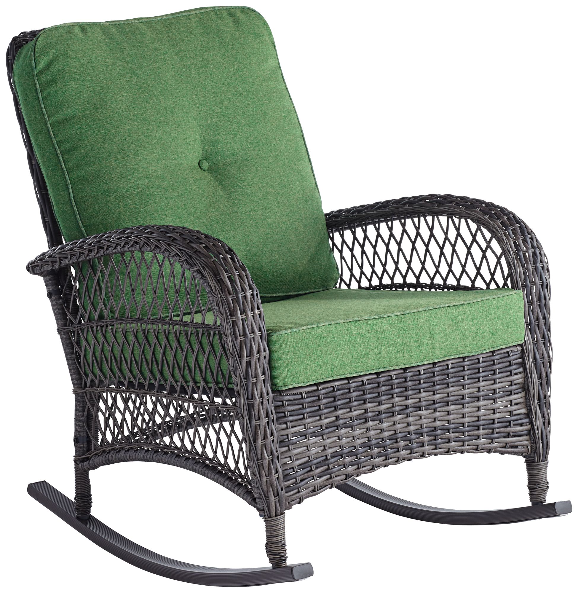 Madden 3-Piece Rattan Outdoor Green Rocking Chair Set With Occasional Table