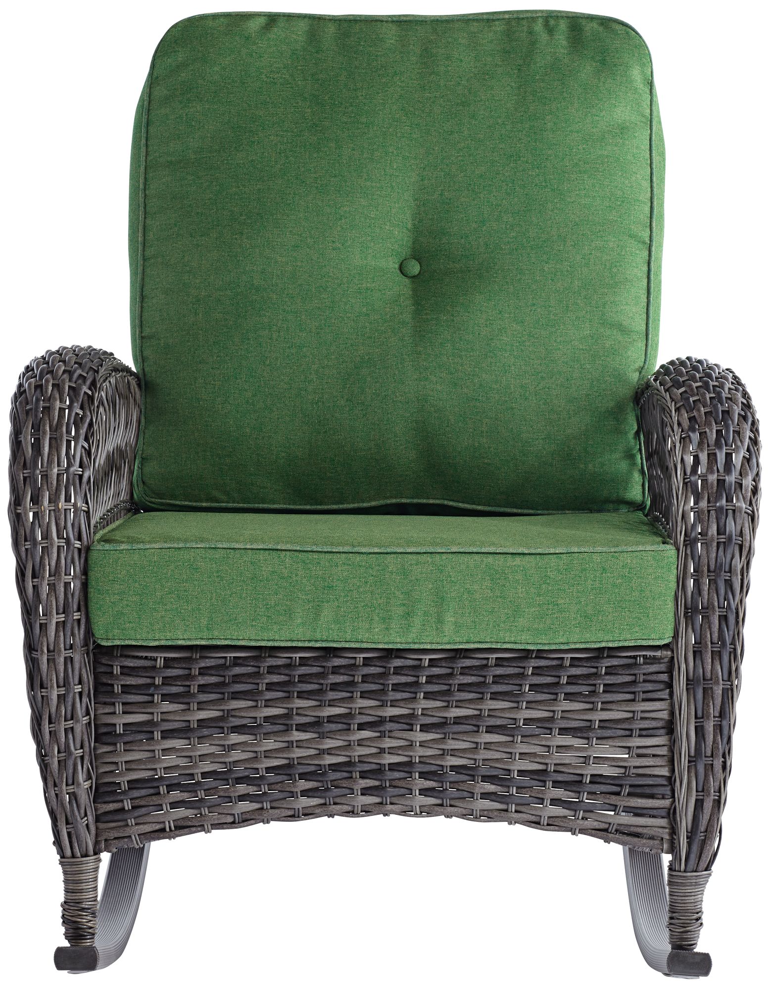 Madden 3-Piece Rattan Outdoor Green Rocking Chair Set With Occasional Table