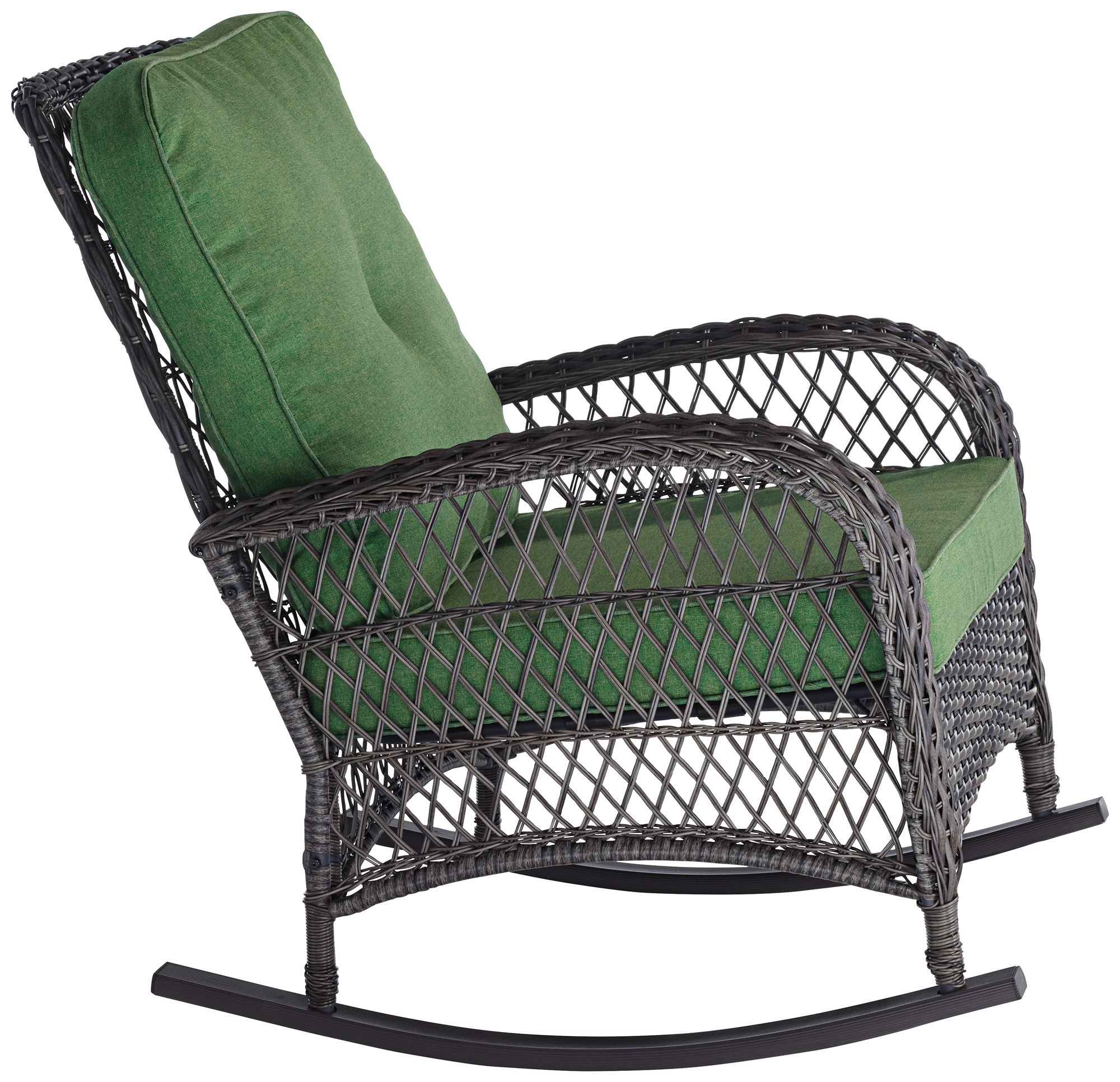 Madden 3-Piece Rattan Outdoor Green Rocking Chair Set With Occasional Table