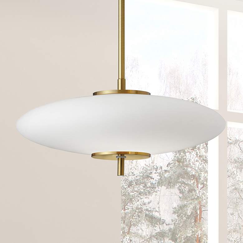 Image 1 Maddie 16" Wide Aged Brass 20W LED Pendant With Opal White Glass Shade
