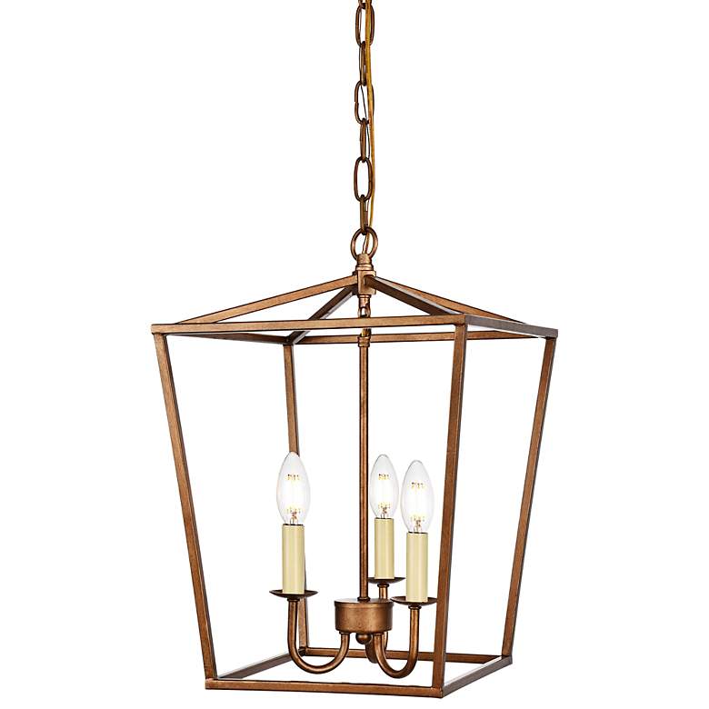 Image 3 Maddox 12 1/2" Wide Vintage Gold 3-Light Lantern Pendant