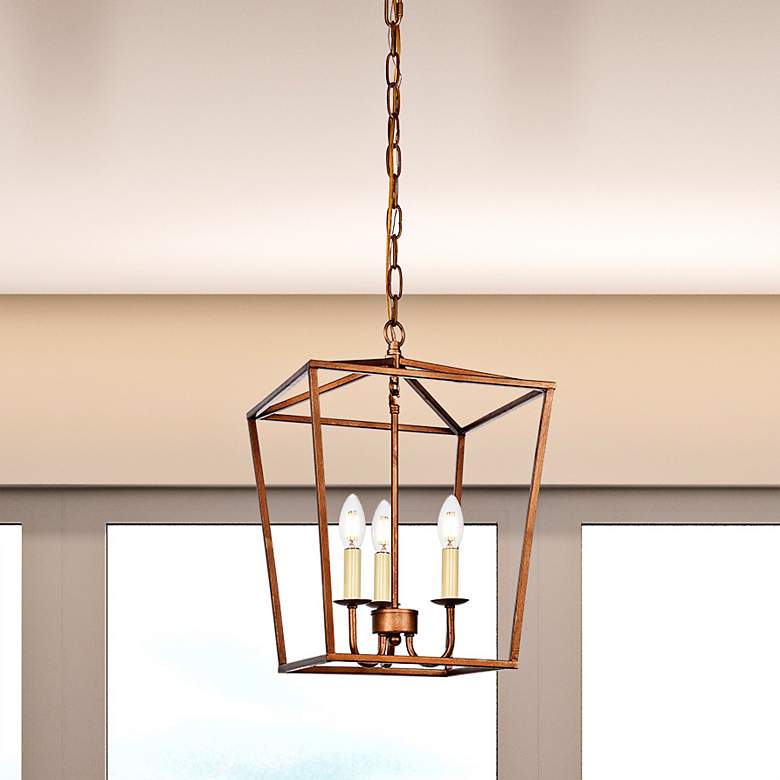 Image 2 Maddox 12 1/2" Wide Vintage Gold 3-Light Lantern Pendant