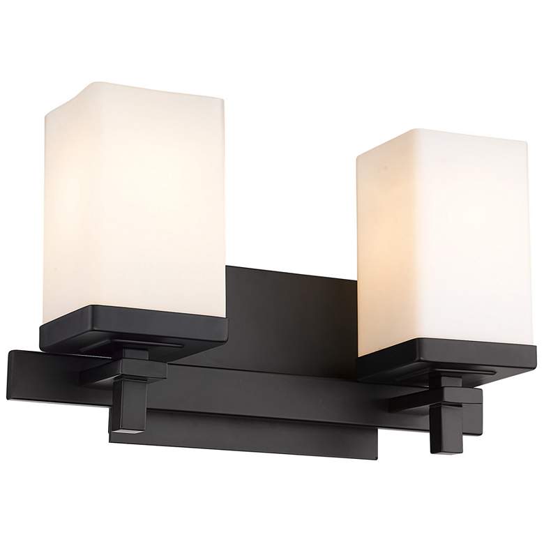 Image 1 Maddox 13" Wide Matte Black 2-Light Bath Light with Opal