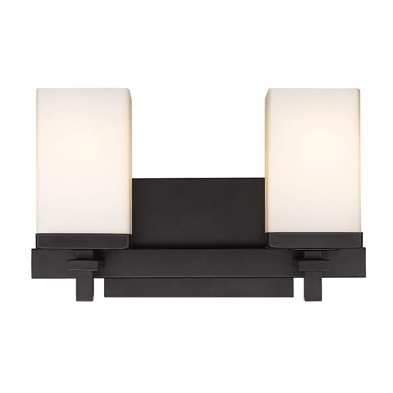 Image 2 Maddox 13" Wide Matte Black 2-Light Bath Light with Opal more views
