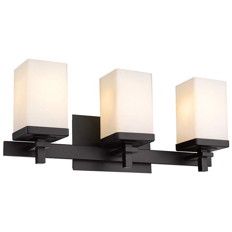 Image 1 Maddox 19 1/2" Wide 3-Light Vanity Light in Matte Black with Opal
