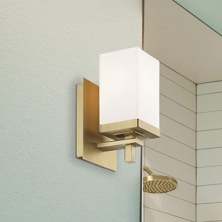 Image 1 Maddox 4 3/4" Wide Wall Sconce in Brushed Champagne Bronze with Opal G