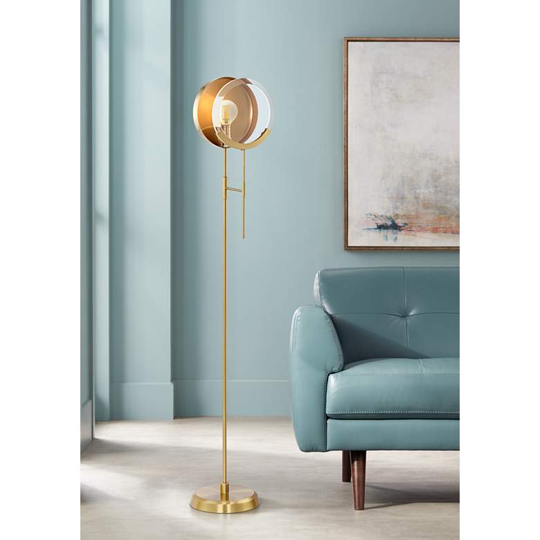 Image 1 Maddox Brushed Antique Brass Magnifying Floor Lamp