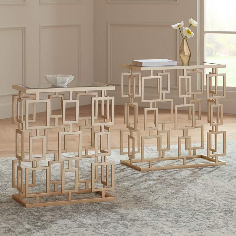 Image 1 Maddox Champagne Metal and Mirrored 2-Piece Table Set