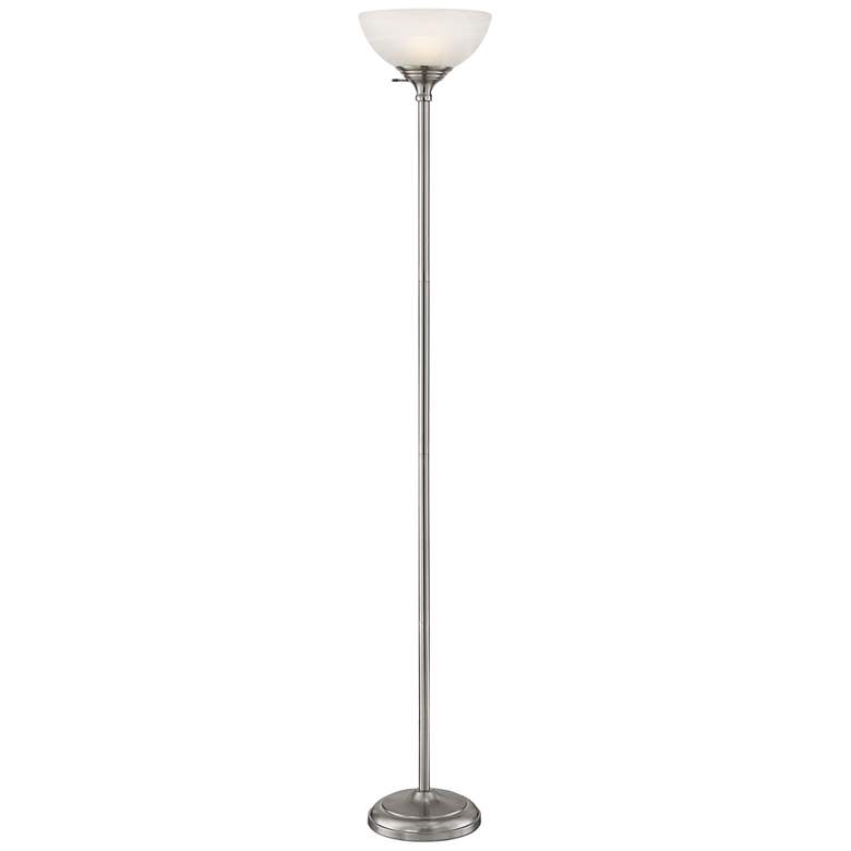 Image 2 Maddox Satin Nickel Torchiere Floor Lamp with USB Dimmer