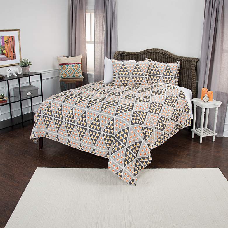 Image 1 Maddux Place Gray and Orange 3-Piece Queen Quilt Set