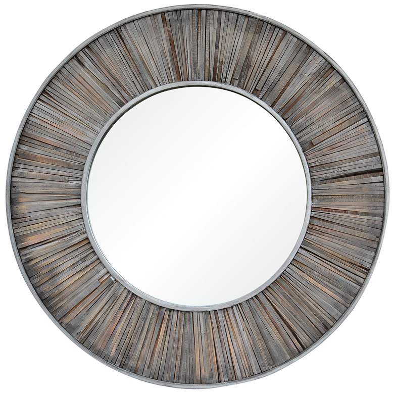 Maddy Dark Gray Wood 45 inch Round Wall Mirror