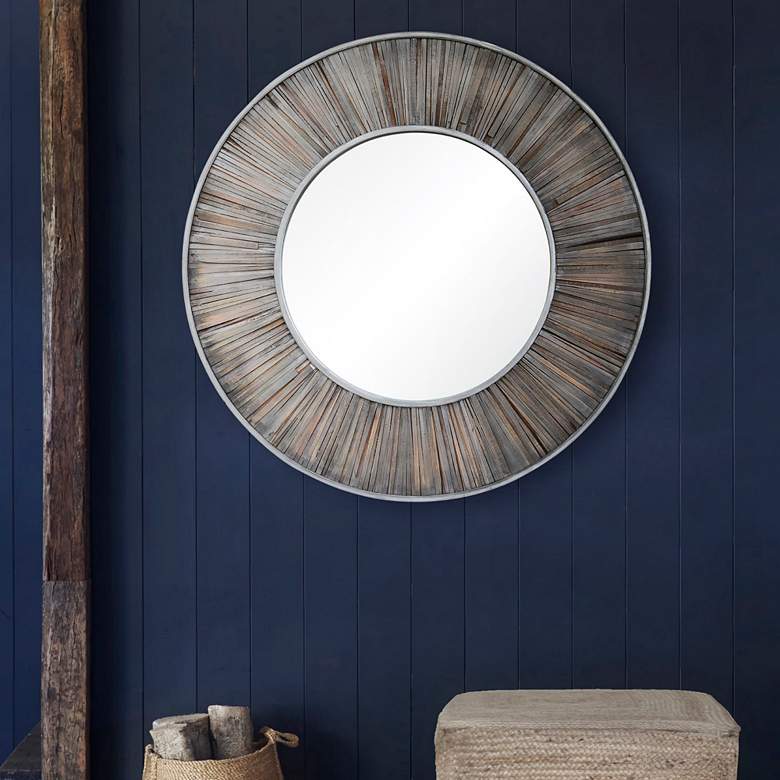 Image 1 Maddy Dark Gray Wood 45" Round Wall Mirror