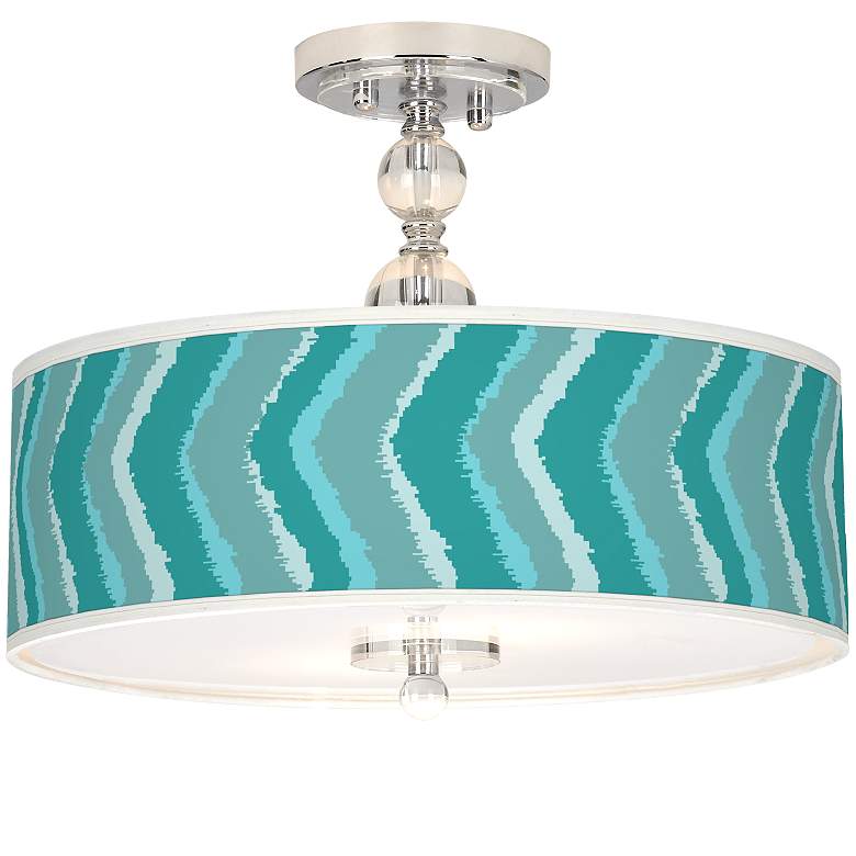 Image 1 Made By Girl Chevron Ikat 16 inch Wide Teal Ceiling Light