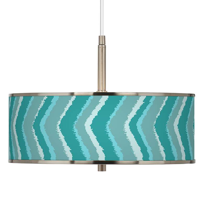 Image 1 Made By Girl Chevron Ikat 16 inch Wide Teal Pendant Light
