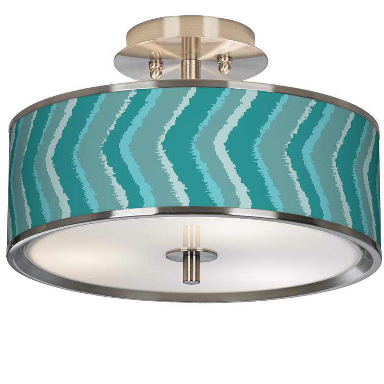 Image 1 Made By Girl Chevron Ikat Teal 14 inch Wide Ceiling Light