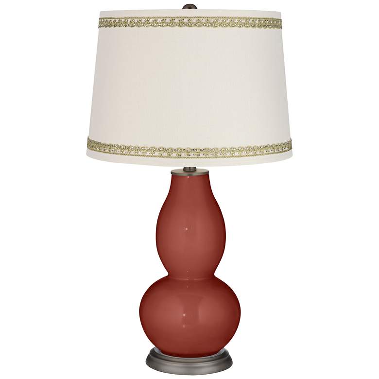 Image 1 Madeira Double Gourd Table Lamp with Rhinestone Lace Trim