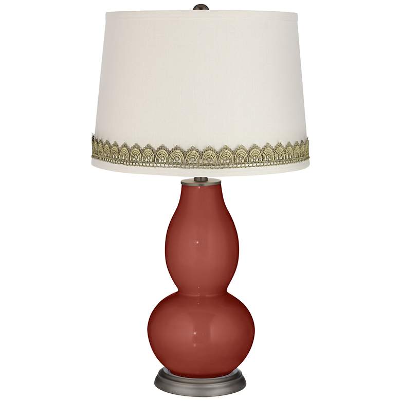 Image 1 Madeira Double Gourd Table Lamp with Scallop Lace Trim