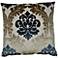 Madelaine Blue and Taupe 24" Square Throw Pillow