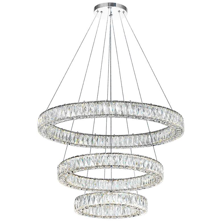 Image 1 Madeline 32"W Chrome LED Three-Tier Crystal Ring Chandelier