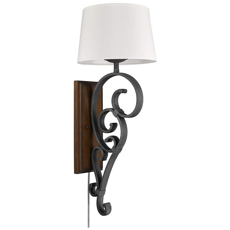 Image 1 Madera 12" Wide Black Iron 1-Light Wall Sconce with Ivory Linen