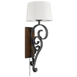 Madera 12&quot; Wide Black Iron 1-Light Wall Sconce with Ivory Linen