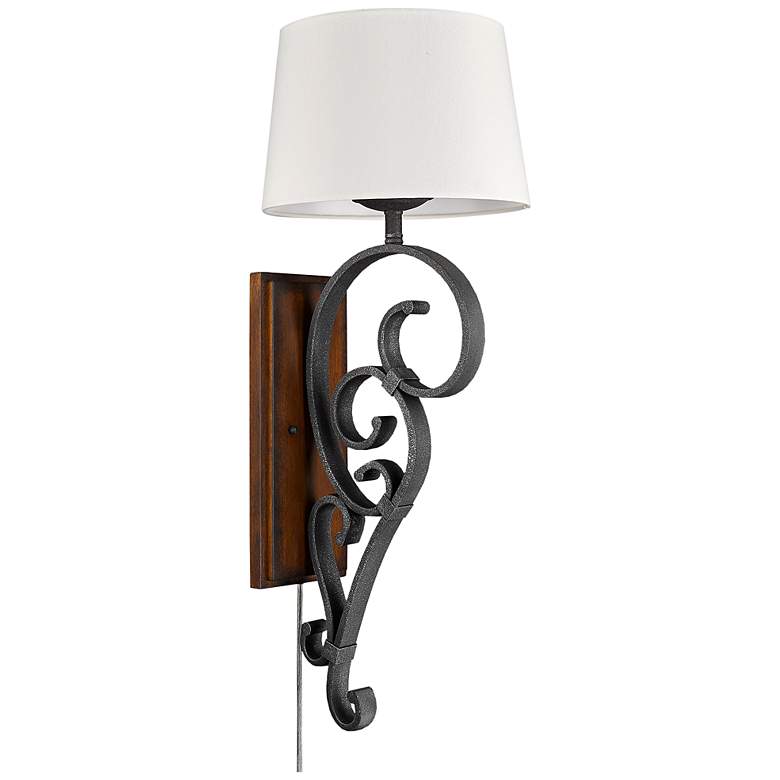 Image 2 Madera 32 3/4" High Black Iron Plug-In Wall Sconce