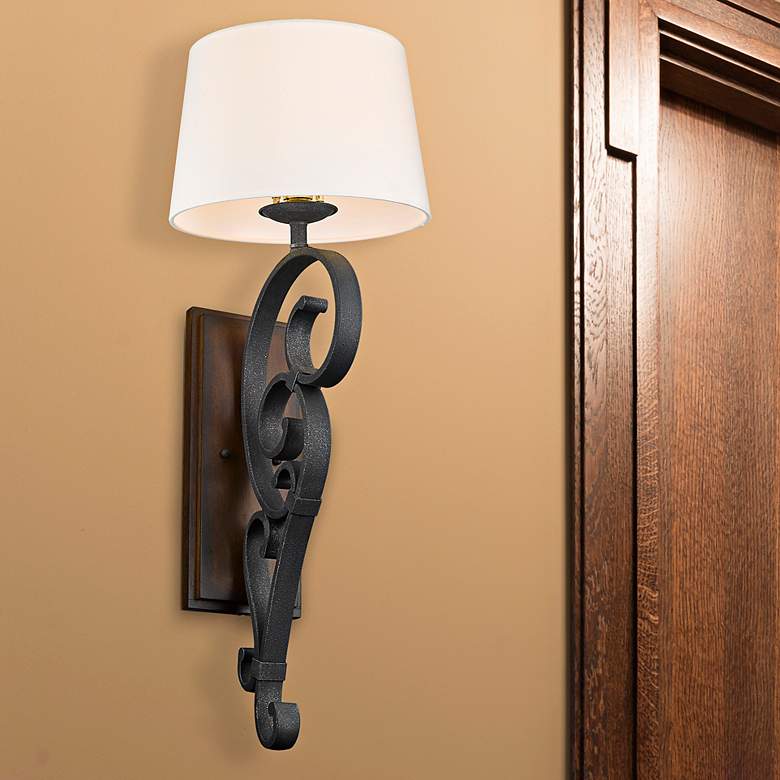 Image 1 Madera 32 3/4" High Black Iron Plug-In Wall Sconce