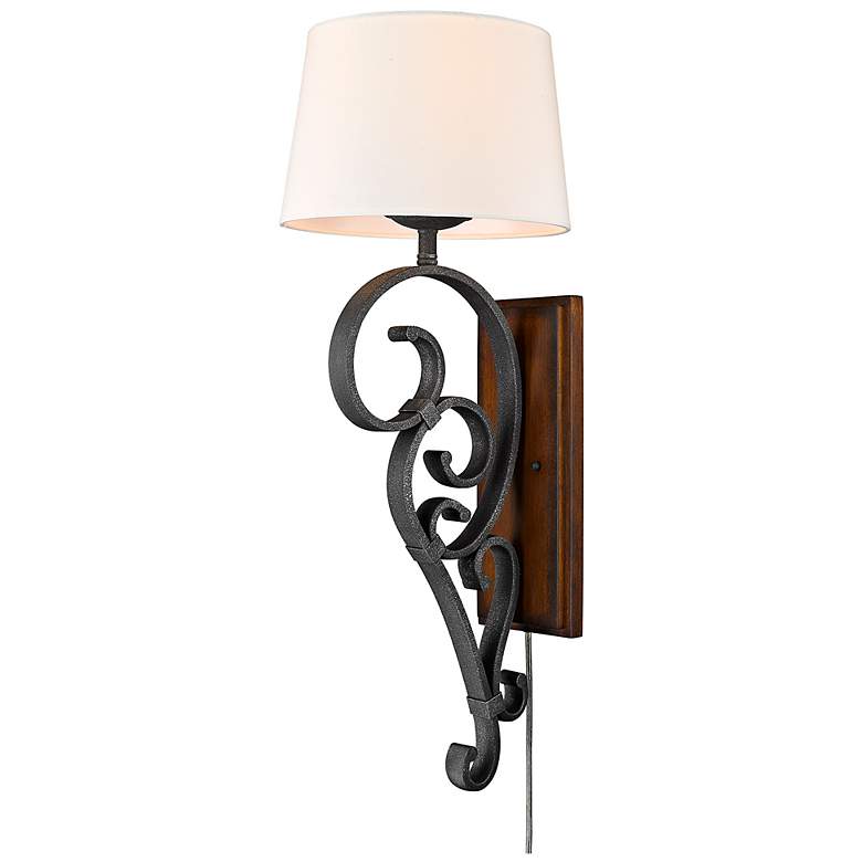Image 7 Madera 32 3/4" High Black Iron Plug-In Wall Sconce more views