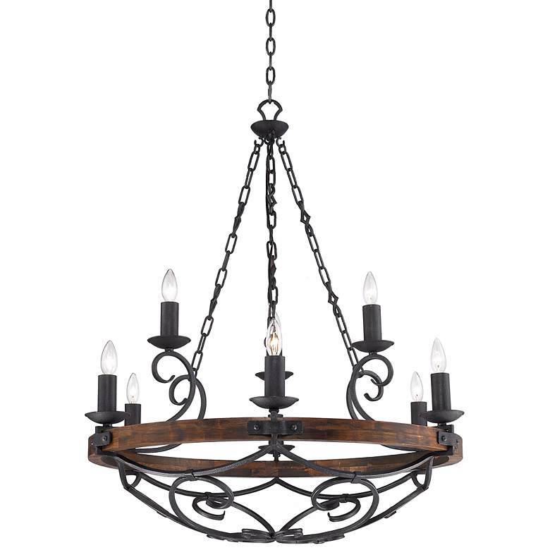 Image 4 Madera 34 1/2 inch Wide Wood and Black Forged Metal Scroll Chandelier more views