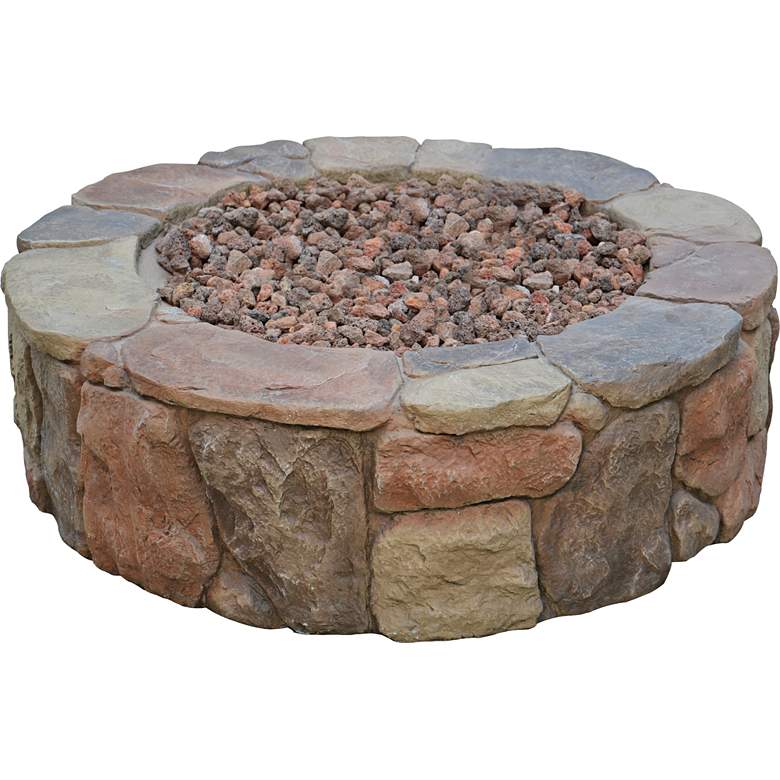 Madera 36 inch Wide Rustic Stone Propane Gas Fire Pit