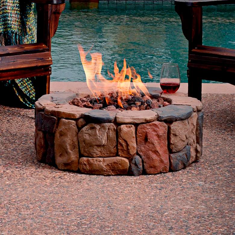 Madera 36&quot; Wide Rustic Stone Propane Gas Fire Pit